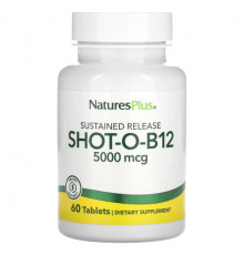 NaturesPlus, Shot-O-B12 с замедленным высвобождением, 5000 мкг, 60 таблеток