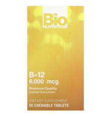 Bio Nutrition, Витамин B12, вишня, 6000 мкг, 50 жевательных таблеток